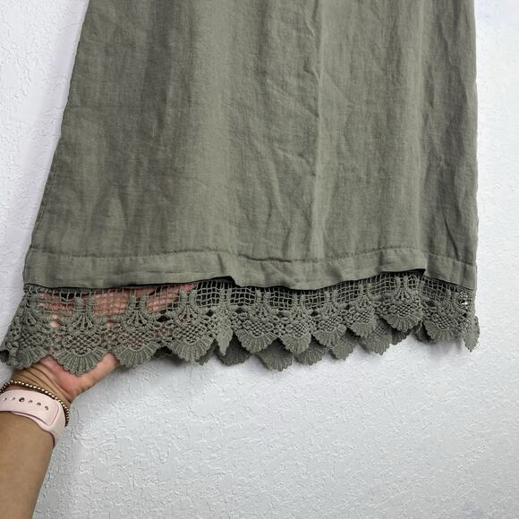 Carla Conti Sleeveless A-Line Linen Short Dress Size S, Olive Green, summer - Picture 3 of 8